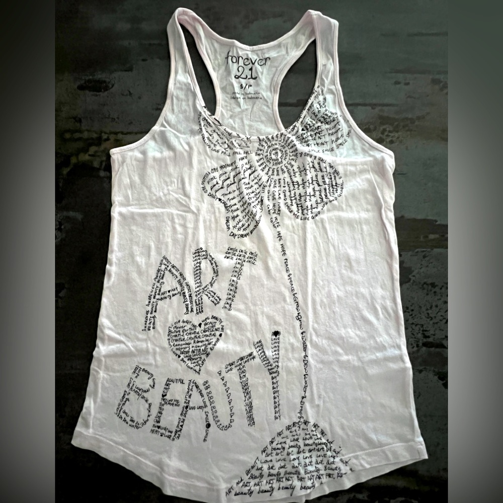 🩷🖤🎀FOREVER 21 Pink Knit Graffiti Tank Top Tee